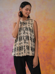 Black Geometric Print Round Neck Co-ords Set - SanskrutiHomes 