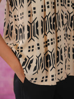 Black Geometric Print Round Neck Co-ords Set - SanskrutiHomes 