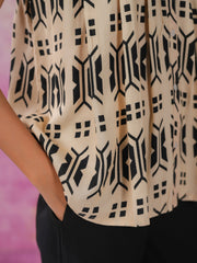 Black Geometric Print Round Neck Co-ords Set - SanskrutiHomes 