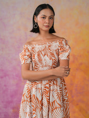 Orange Floral Printed Cotton Dress for Women - SanskrutiHomes 