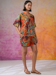 Orange Color Printed Co-ords Set for Women - SanskrutiHomes 
