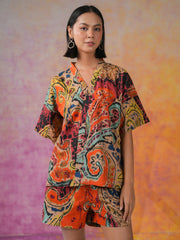 Orange Color Printed Co-ords Set for Women - SanskrutiHomes 