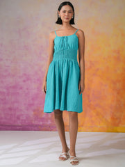 Blue Solid Polyester Dress for Women - SanskrutiHomes 
