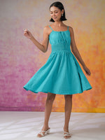 Blue Solid Polyester Dress for Women - SanskrutiHomes 