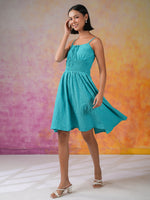 Blue Solid Polyester Dress for Women - SanskrutiHomes 