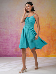 Blue Solid Polyester Dress for Women - SanskrutiHomes 