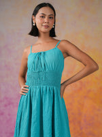 Blue Solid Polyester Dress for Women - SanskrutiHomes 