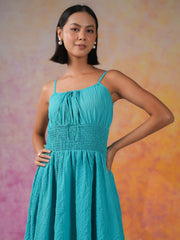 Blue Solid Polyester Dress for Women - SanskrutiHomes 
