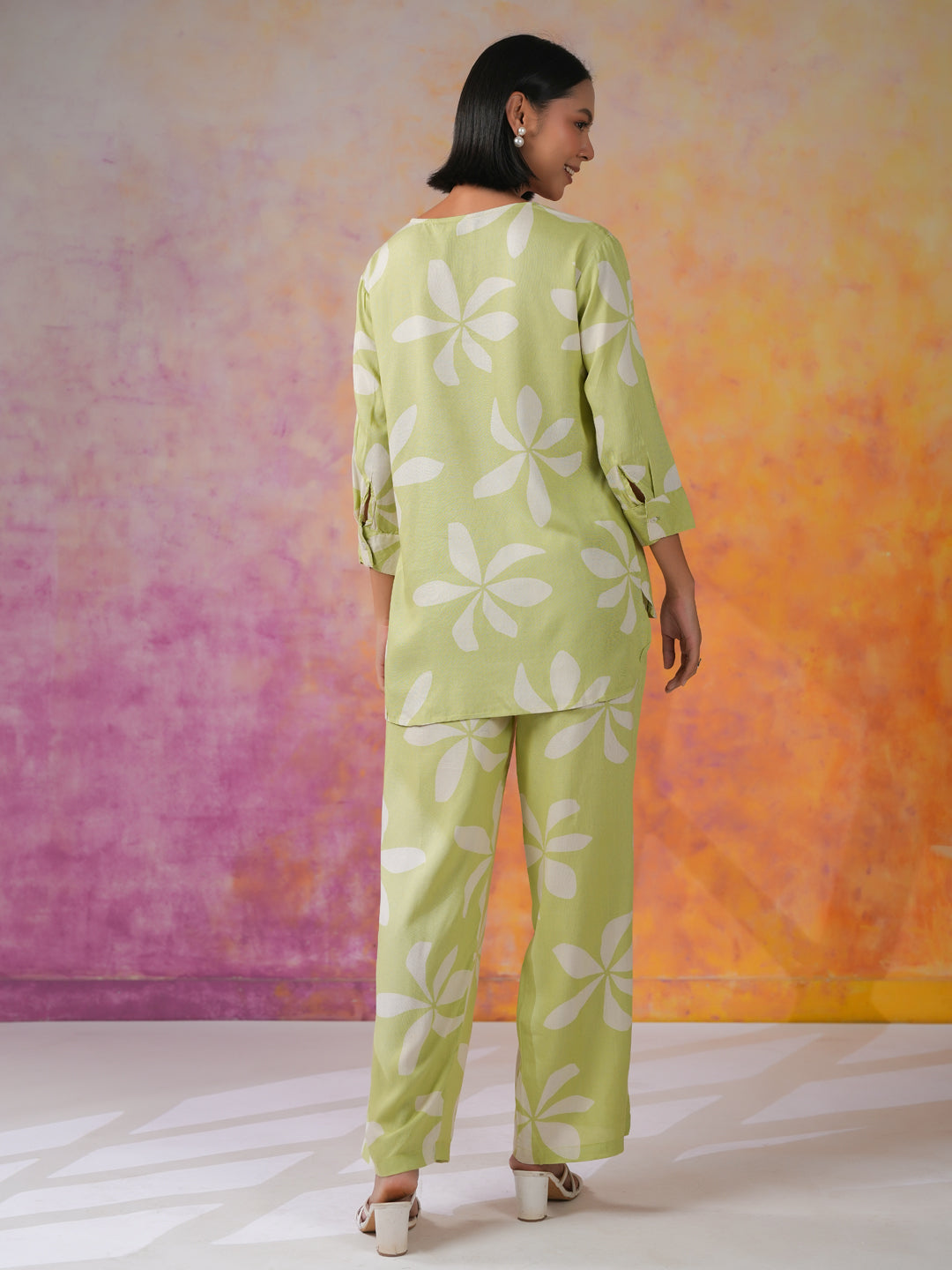 Green Floral Printed Cotton Co-ords Set for Women - SanskrutiHomes 