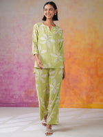 Green Floral Printed Cotton Co-ords Set for Women - SanskrutiHomes 