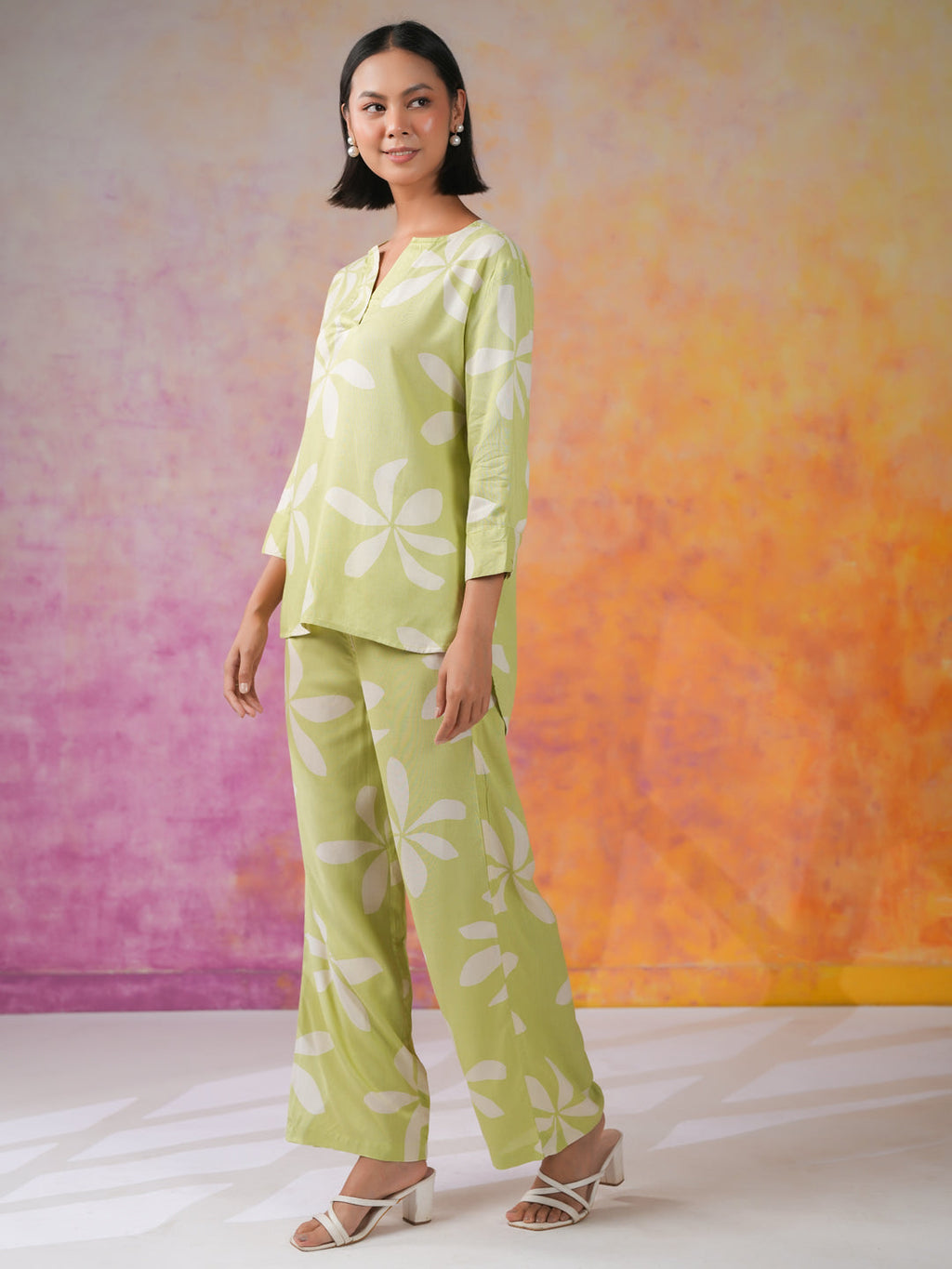 Green Floral Printed Cotton Co-ords Set for Women - SanskrutiHomes 