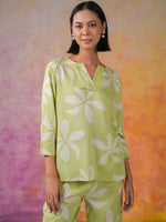 Green Floral Printed Cotton Co-ords Set for Women - SanskrutiHomes 