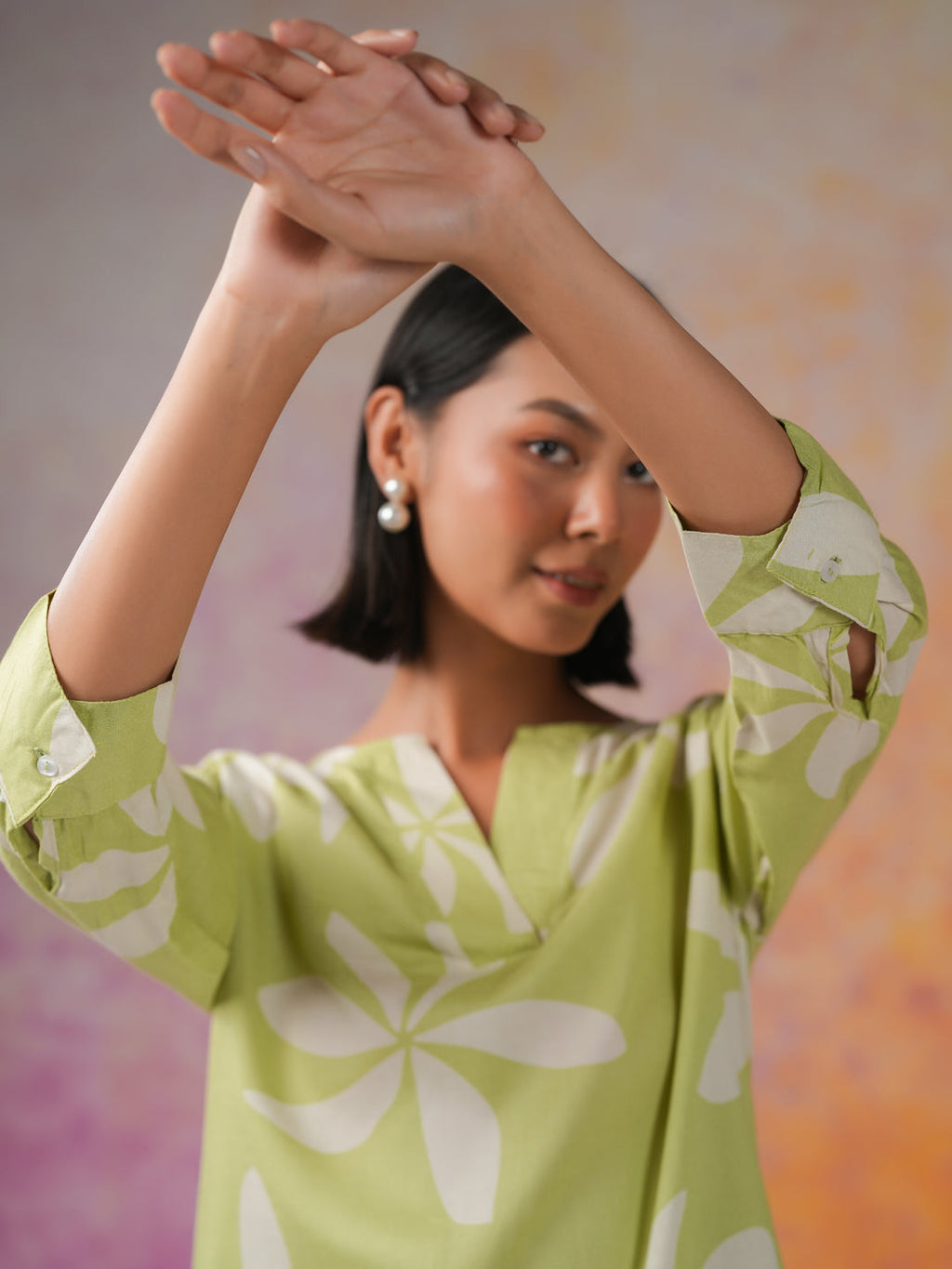 Green Floral Printed Cotton Co-ords Set for Women - SanskrutiHomes 