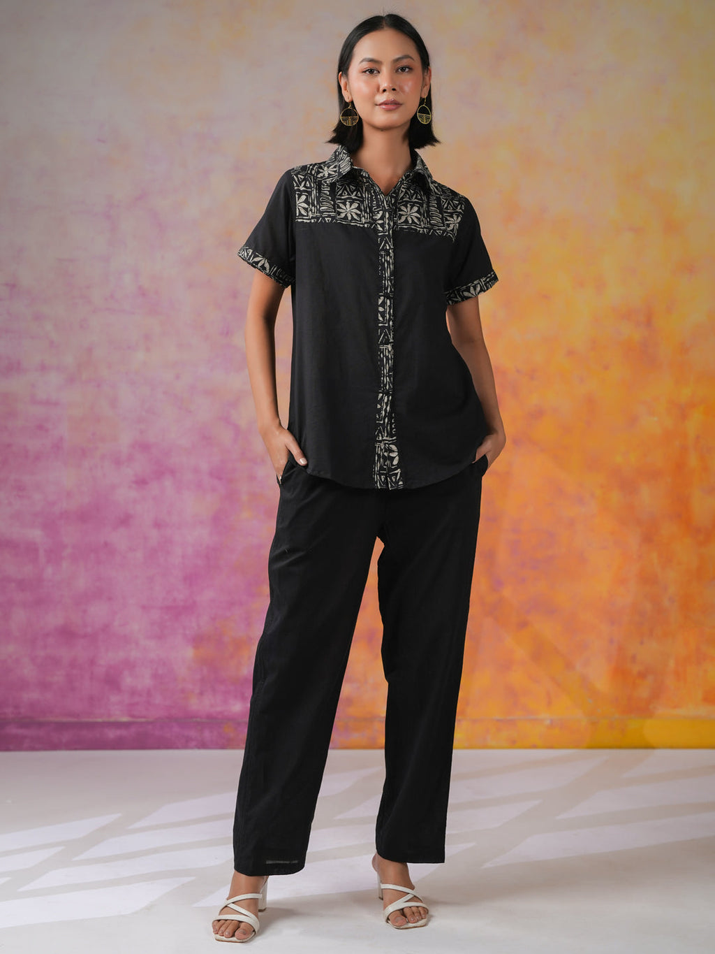 Black Floral Printed Cotton Co-ords Set - SanskrutiHomes 