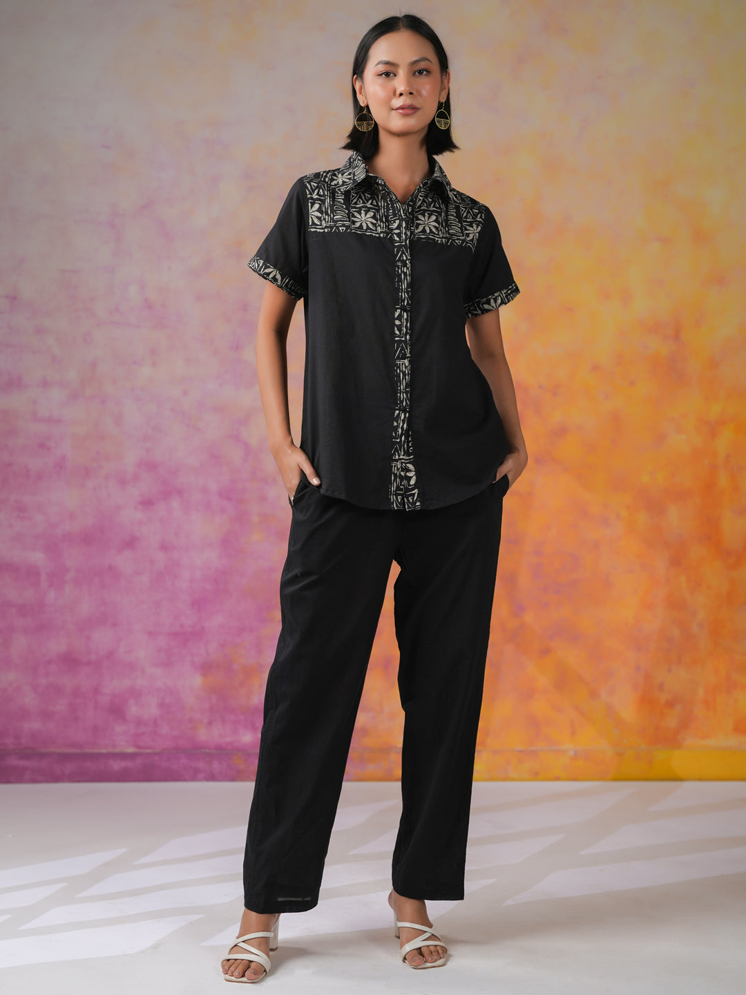 Black Floral Printed Cotton Co-ords Set - SanskrutiHomes 