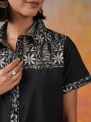 Black Floral Printed Cotton Co-ords Set - SanskrutiHomes 