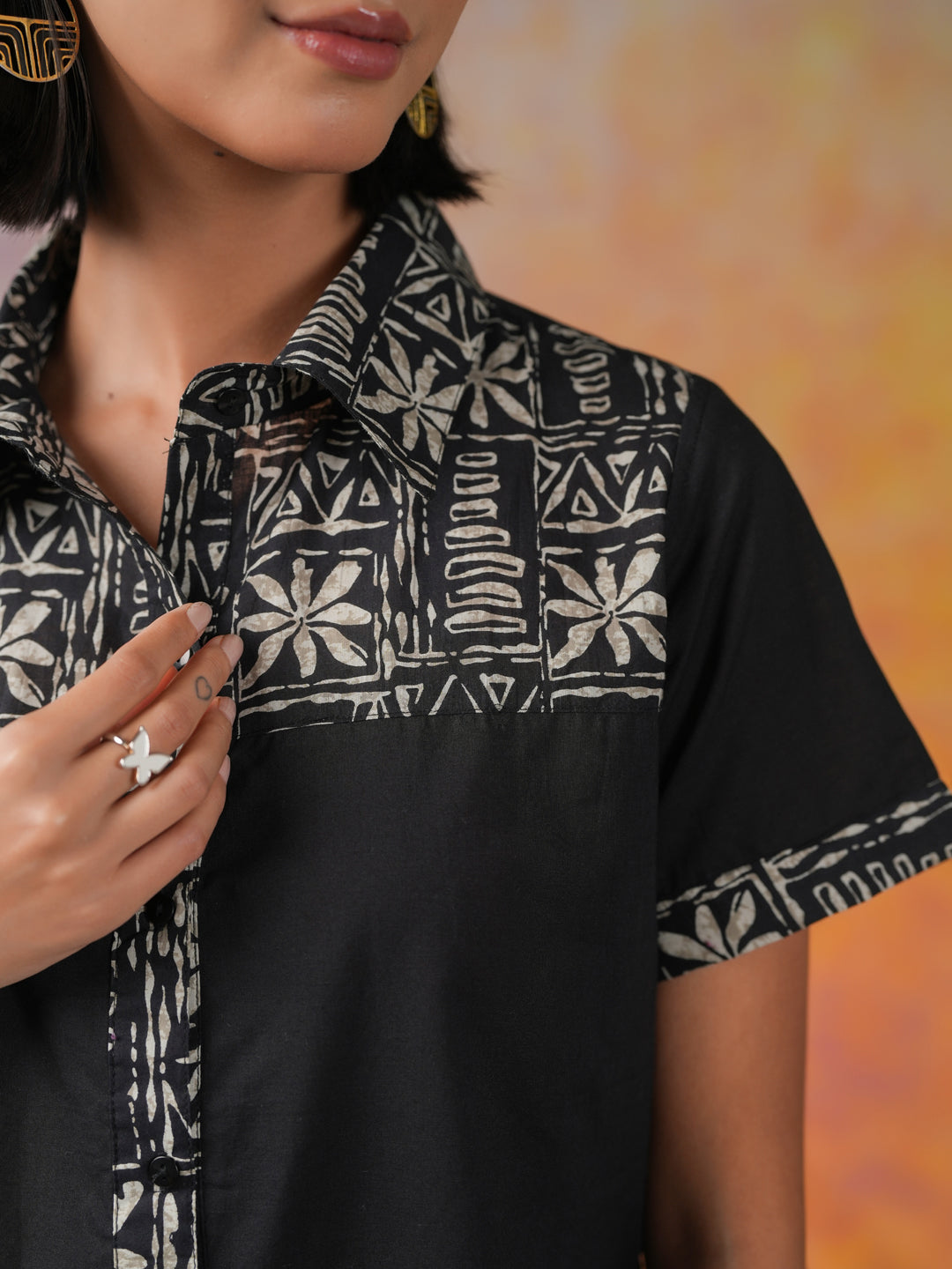 Black Floral Printed Cotton Co-ords Set - SanskrutiHomes 