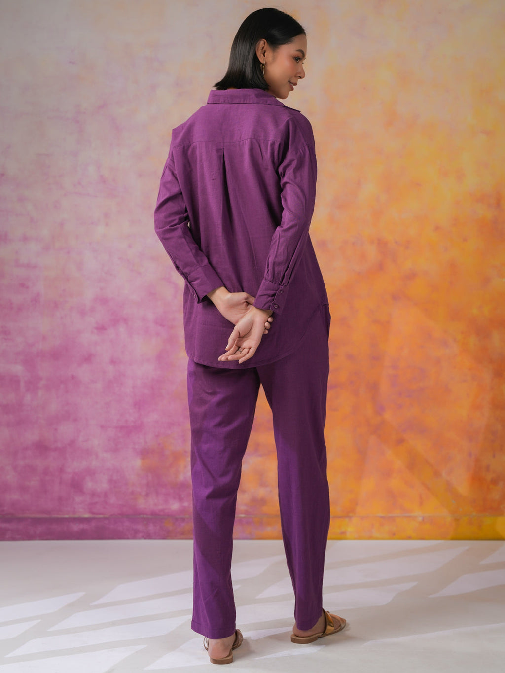 Purple Color Solid Print Cotton Co-ords Set - SanskrutiHomes 