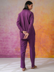 Purple Color Solid Print Cotton Co-ords Set - SanskrutiHomes 
