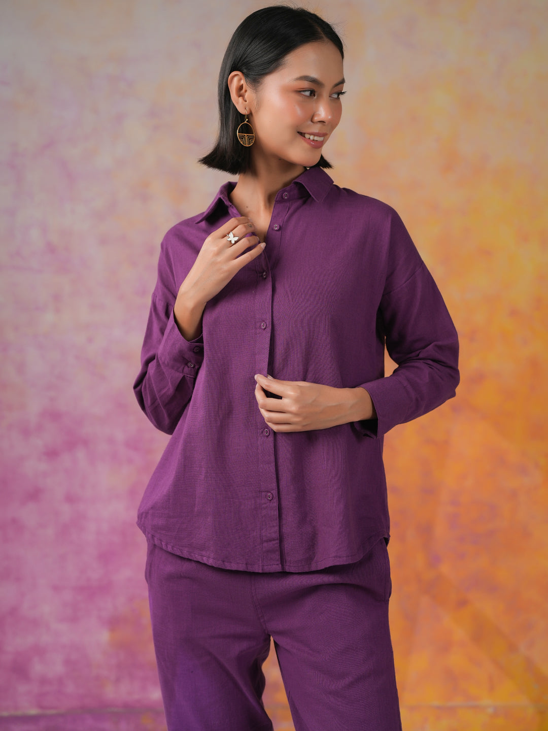 Purple Color Solid Print Cotton Co-ords Set - SanskrutiHomes 