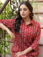 Red pure cotton co-ord set - SanskrutiHomes 