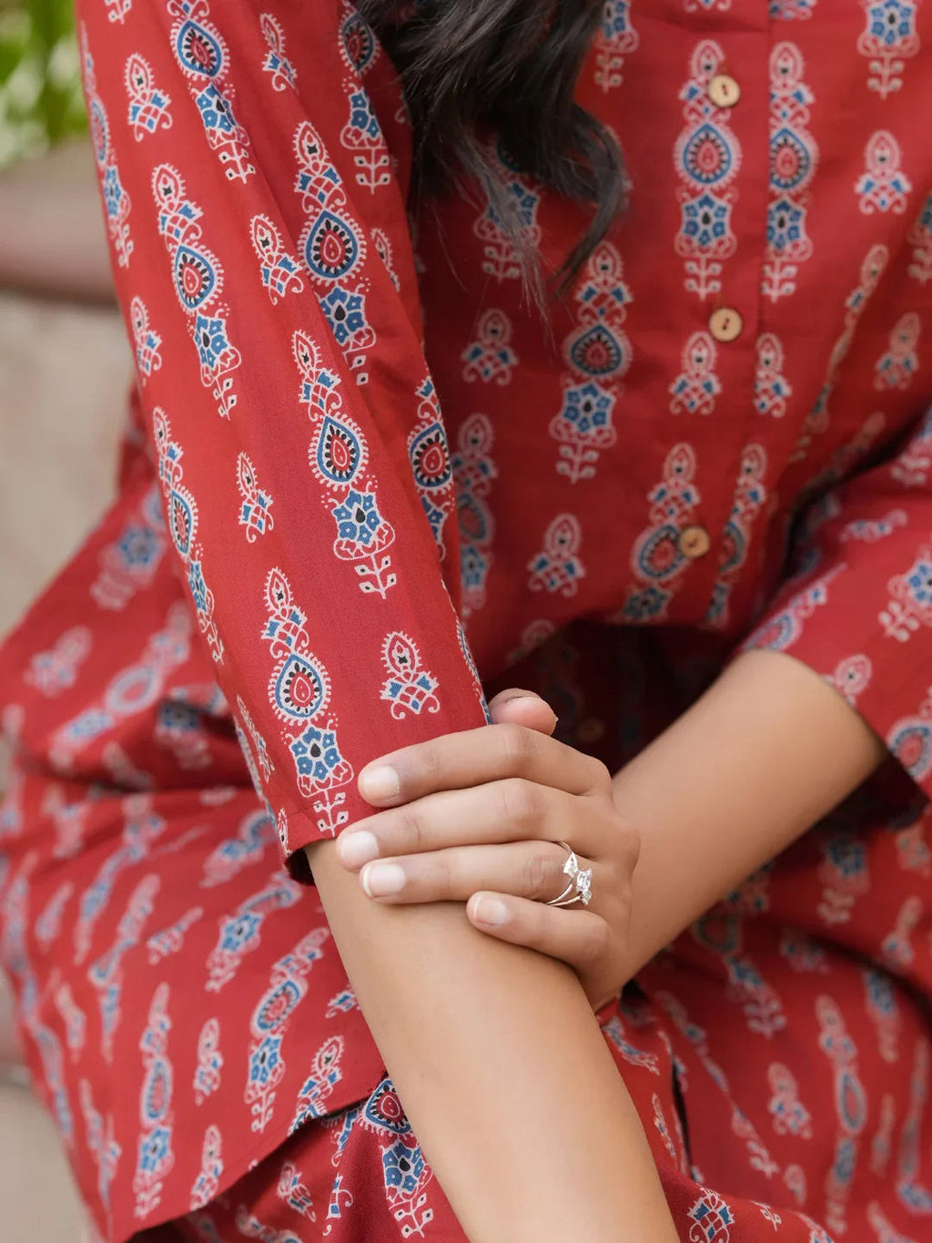 Red pure cotton co-ord set - SanskrutiHomes 