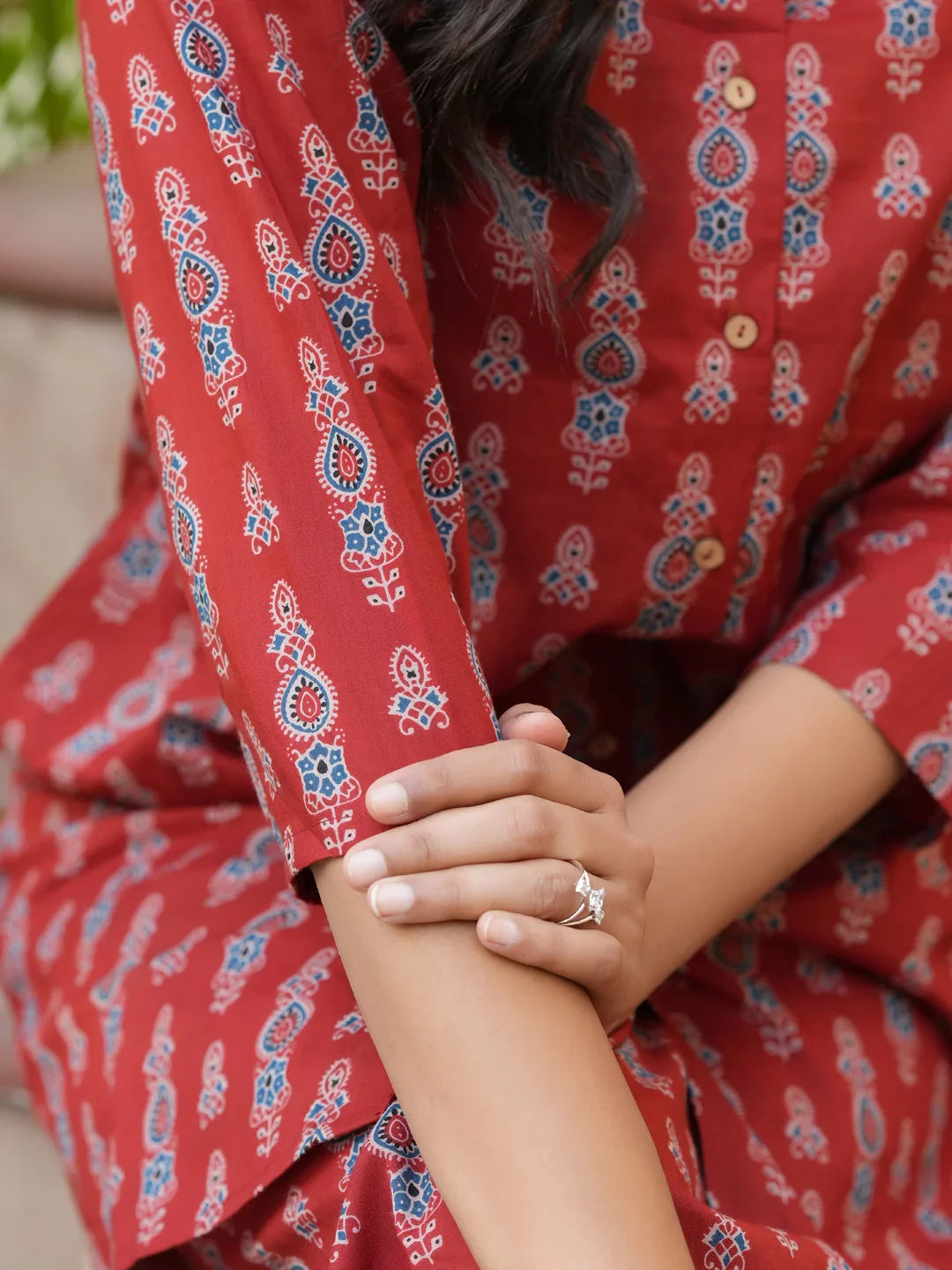 Red pure cotton co-ord set - SanskrutiHomes 