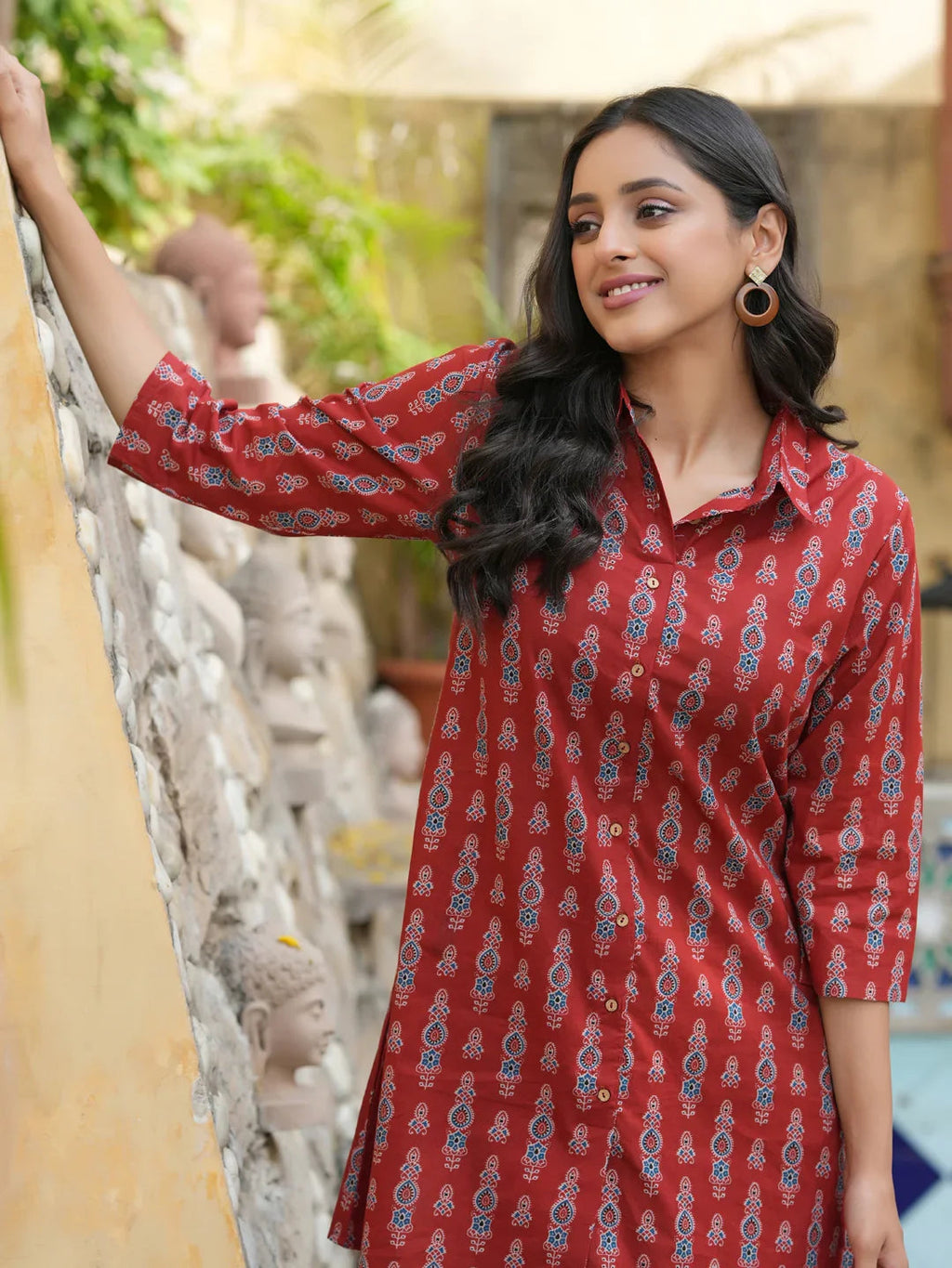 Red pure cotton co-ord set - SanskrutiHomes 