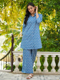 AZURE BLUE Printed pure cotton co-ord set - SanskrutiHomes 