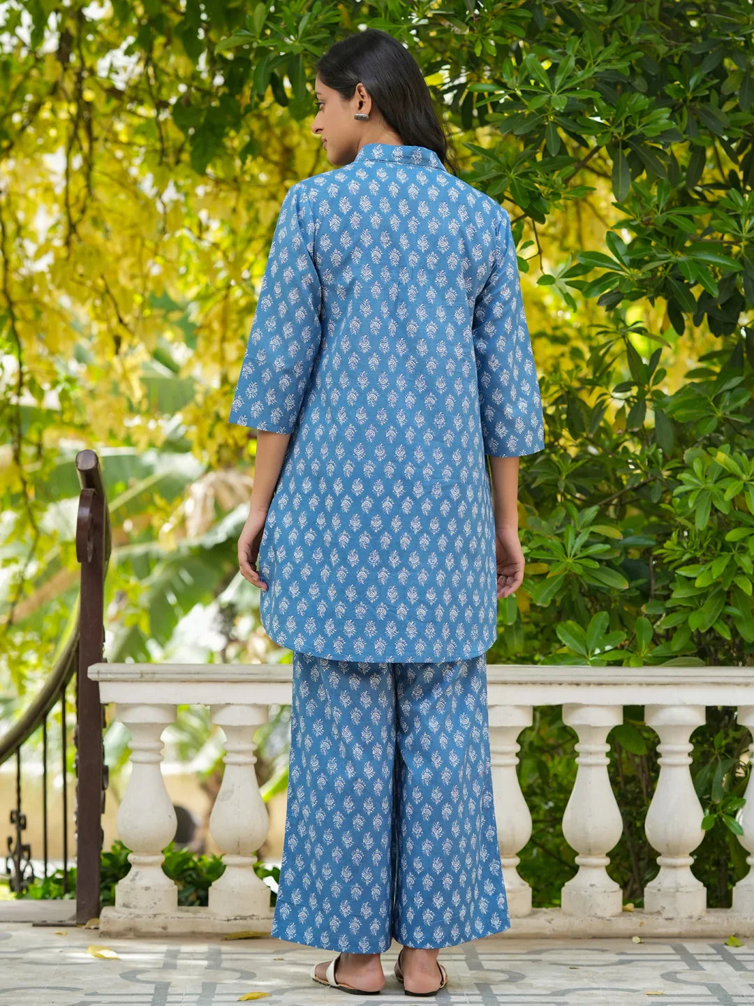 AZURE BLUE Printed pure cotton co-ord set - SanskrutiHomes 
