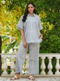 Grey stripes loose fit cotton Night Suit Set - SanskrutiHomes 