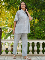 Grey stripes loose fit cotton Night Suit Set - SanskrutiHomes 