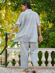 Grey stripes loose fit cotton Night Suit Set - SanskrutiHomes 