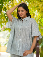 Grey stripes loose fit cotton Night Suit Set - SanskrutiHomes 