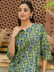 Green cotton printed loungewear set - SanskrutiHomes 
