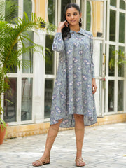 Blue floral print Lounge Dress - SanskrutiHomes 