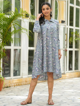 Blue floral print Lounge Dress - SanskrutiHomes 