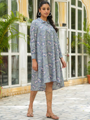 Blue floral print Lounge Dress - SanskrutiHomes 