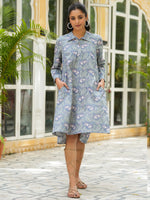 Blue floral print Lounge Dress - SanskrutiHomes 