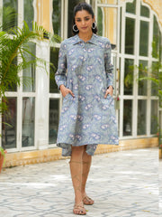 Blue floral print Lounge Dress - SanskrutiHomes 