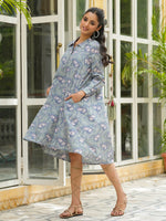Blue floral print Lounge Dress - SanskrutiHomes 