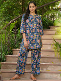Blue cotton printed loungewear set - SanskrutiHomes 