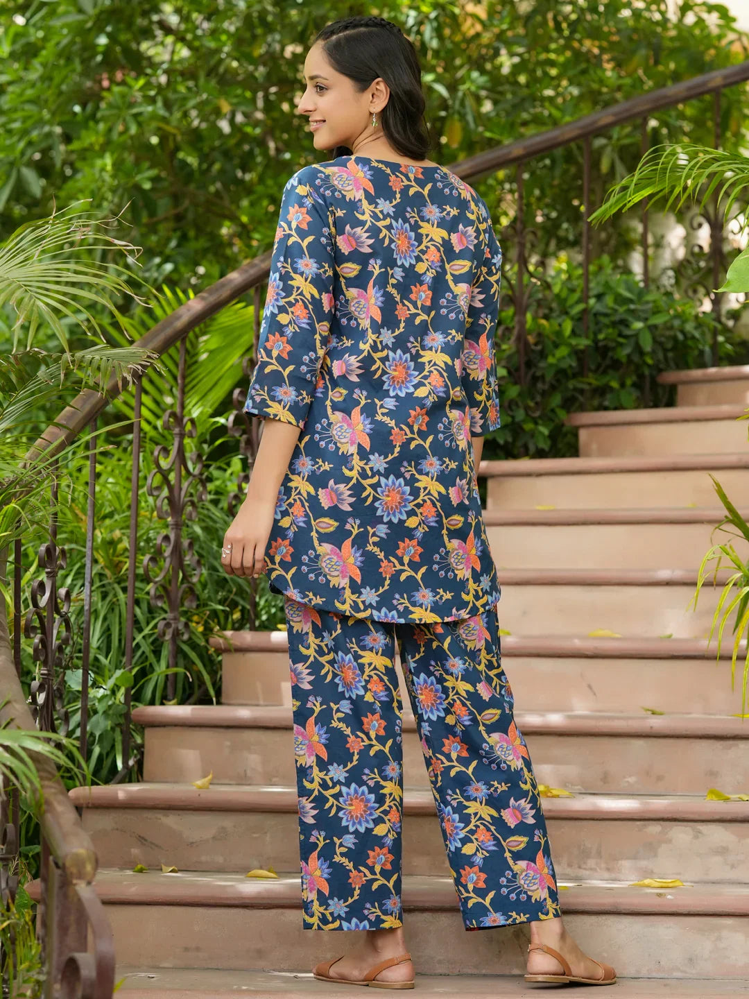 Blue cotton printed loungewear set - SanskrutiHomes 