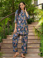 Blue cotton printed loungewear set - SanskrutiHomes 