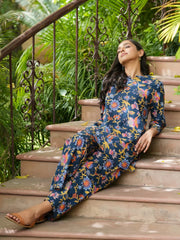 Blue cotton printed loungewear set - SanskrutiHomes 