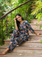 Blue cotton printed loungewear set - SanskrutiHomes 