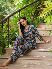 Blue cotton printed loungewear set - SanskrutiHomes 