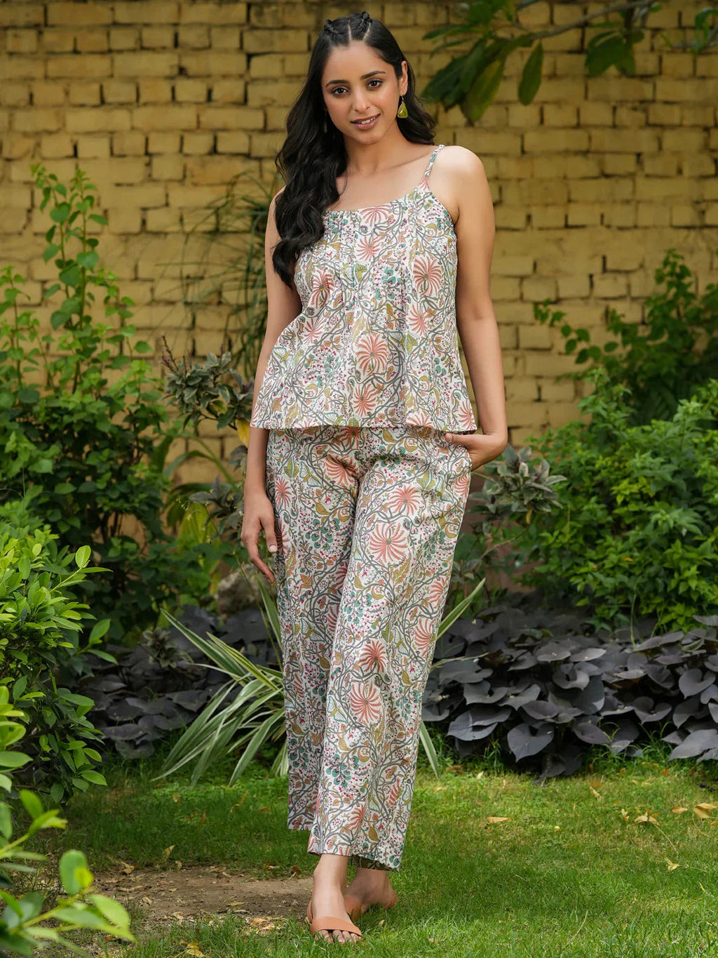 STEP Green Floral Printed cotton co-ord set - SanskrutiHomes 