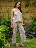 STEP Green Floral Printed cotton co-ord set - SanskrutiHomes 