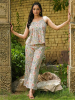 STEP Green Floral Printed cotton co-ord set - SanskrutiHomes 